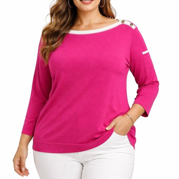 Lauren Ralph Lauren Pink Button Trim Knit Top XL Nautical Pullover - Picture 13 of 13